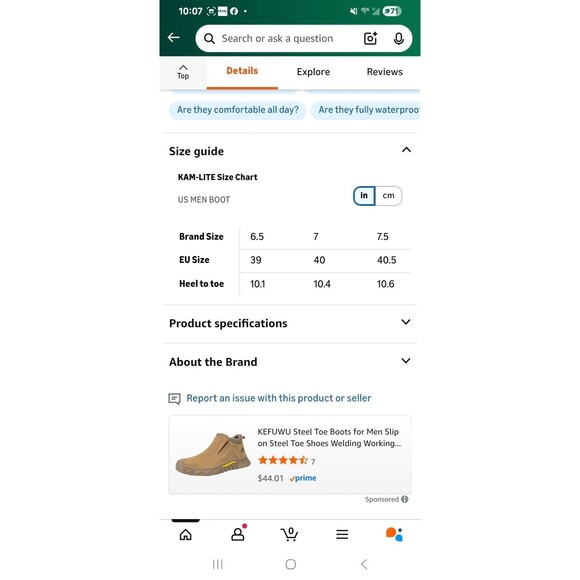 Mens 6.5 KAM-LITE Chelsea safety Slip On, Steel Toe Waterproof Safety Boots/shoe - Picture 6 of 16